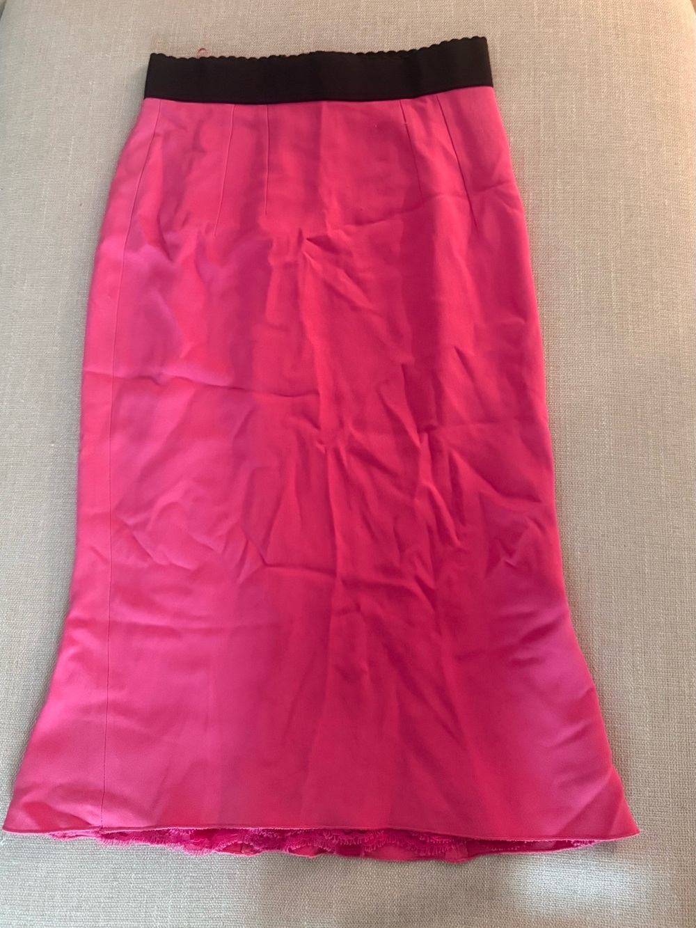 Dolce & Gabbana Hot Pink Midi Skirt with Black Waistband